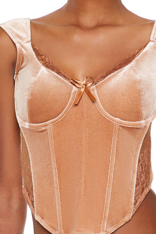 Forever21 Velvet Bow Bustier Crop Top CAMEL
