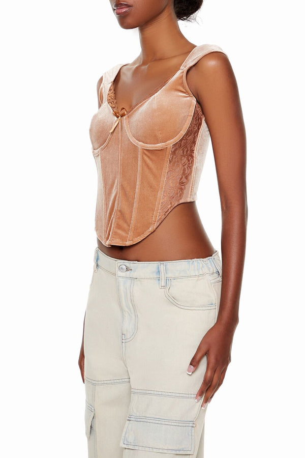 Forever21 Velvet Bow Bustier Crop Top CAMEL