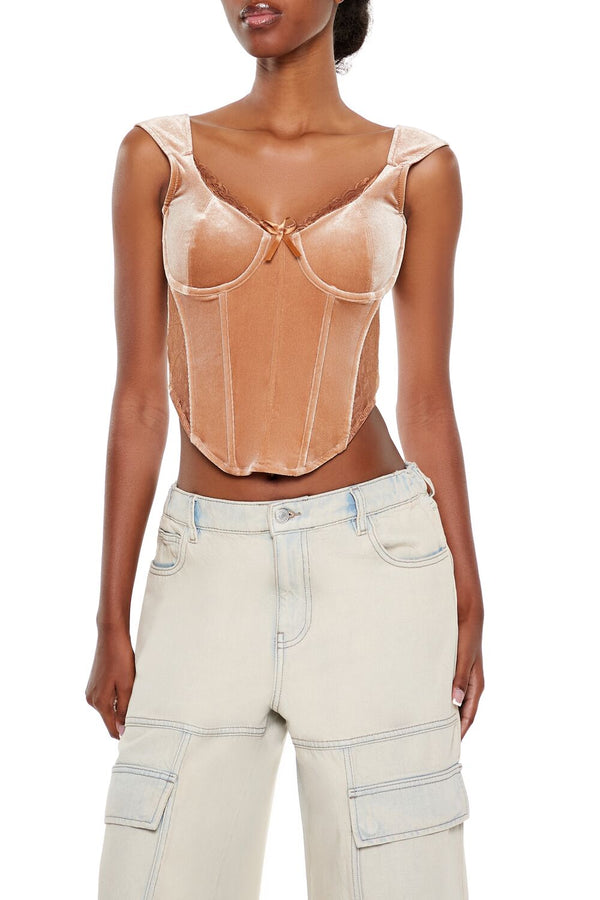 Forever21 Velvet Bow Bustier Crop Top CAMEL