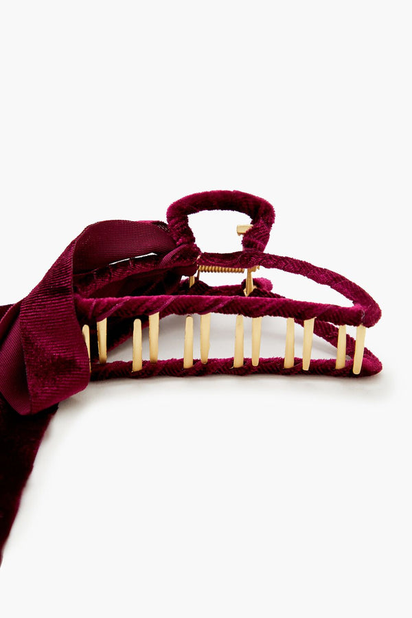 Forever21 Velvet Bow Claw Hair Clip BURGUNDY