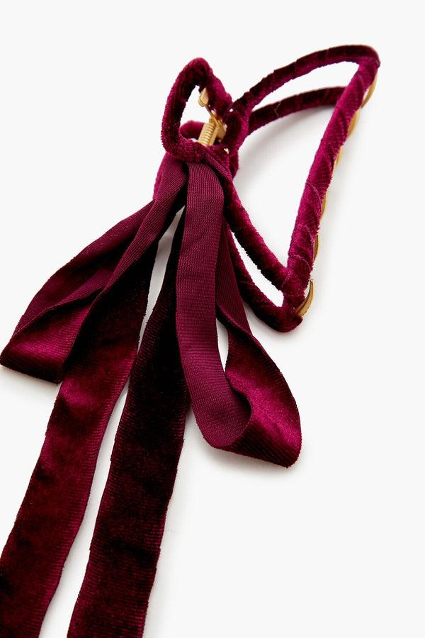 Forever21 Velvet Bow Claw Hair Clip BURGUNDY
