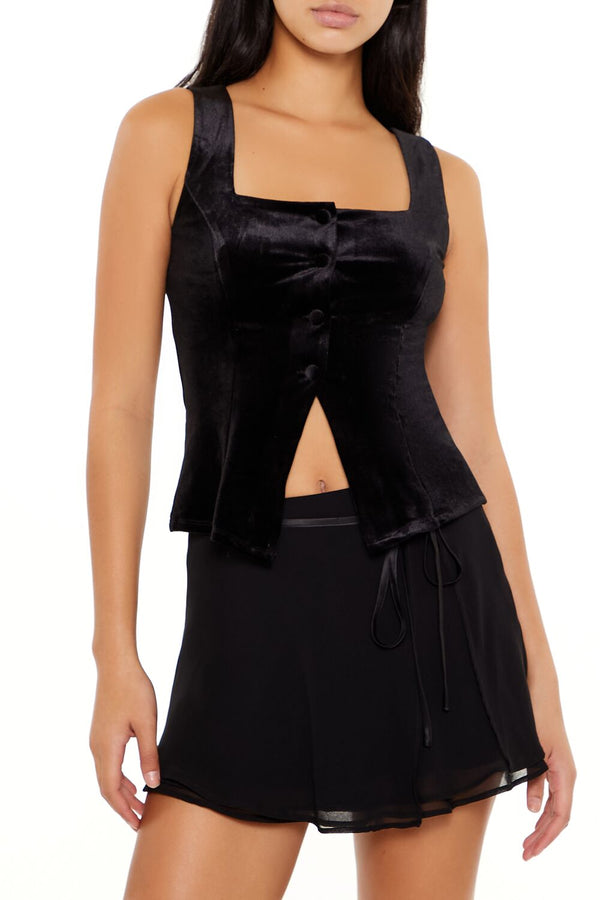 Forever21 Velvet Button-Front Tank Top BLACK