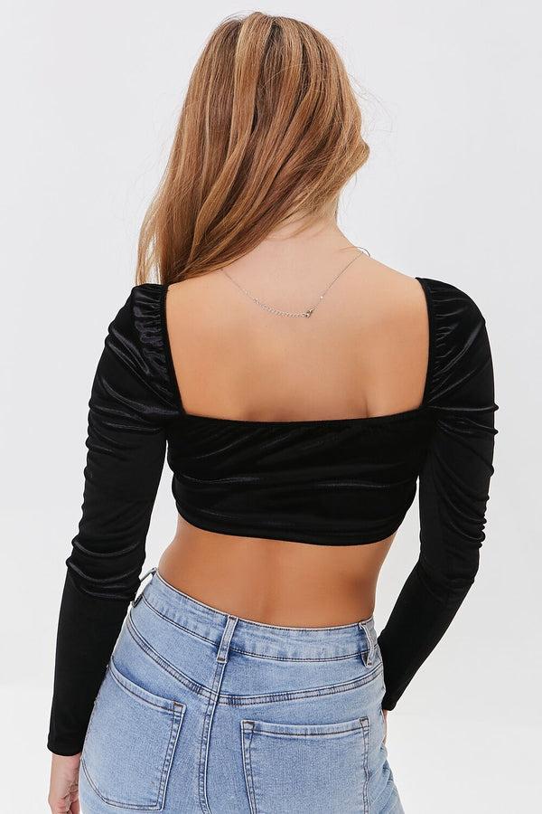 Forever21 Velvet Crop Top BLACK