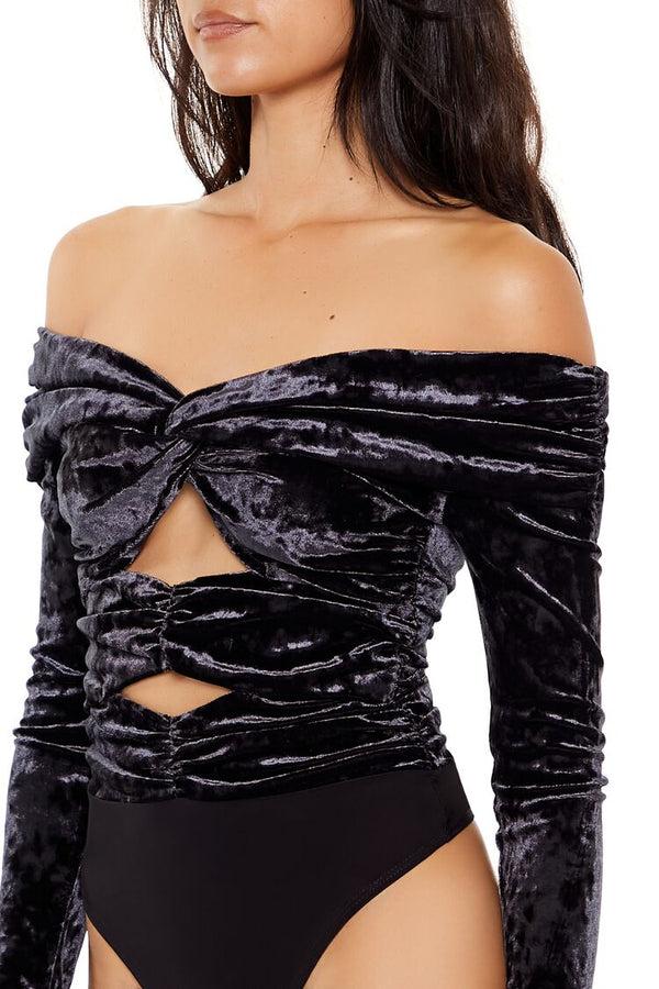 Forever21 Velvet Off-the-Shoulder Bodysuit BLACK