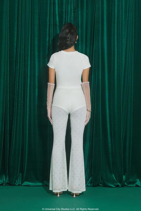 Forever21 Wicked Lace Flare Pants WHITE