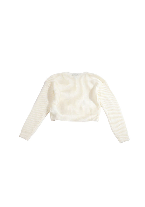 Forever21 Girls Cropped Heart Knit Sweater CREAM/PINK