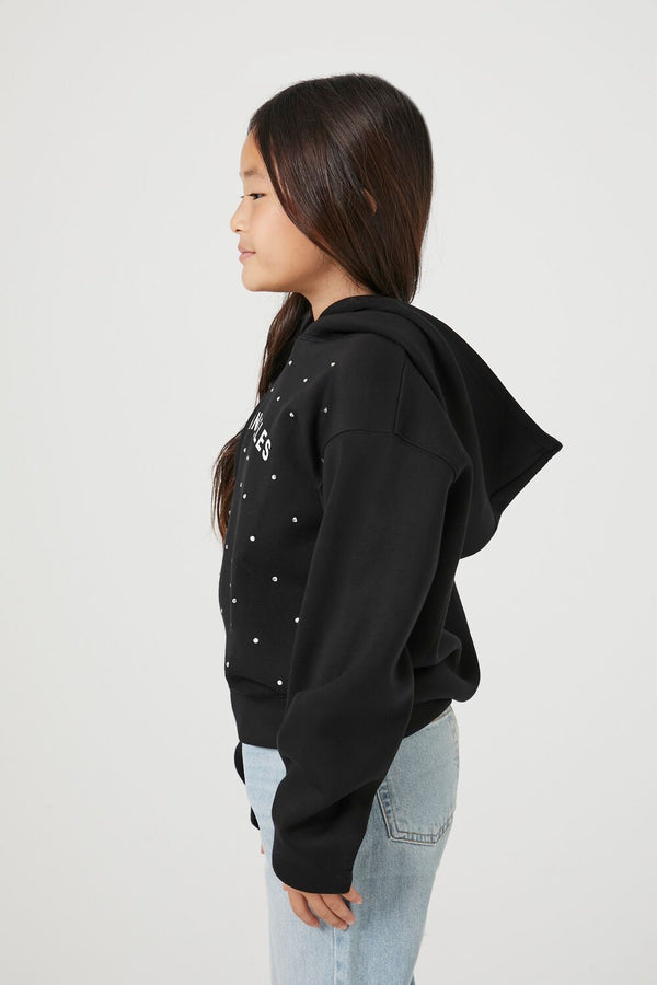 Forever21 Girls Rhinestone Los Angeles Hoodie (Kids) BLACK/MULTI