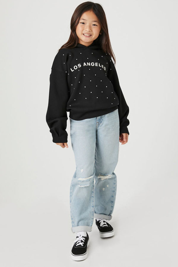 Forever21 Girls Rhinestone Los Angeles Hoodie (Kids) BLACK/MULTI