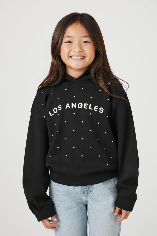 Forever21 Girls Rhinestone Los Angeles Hoodie (Kids) BLACK/MULTI