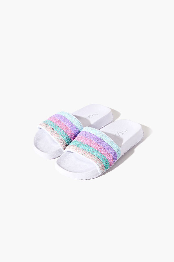 Forever21 Girls Striped Sequin Slides (Kids) WHITE/MULTI