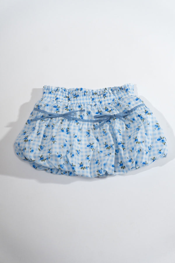 Forever21 Girls Tiered Gingham & Floral Skirt BLUE/MULTI