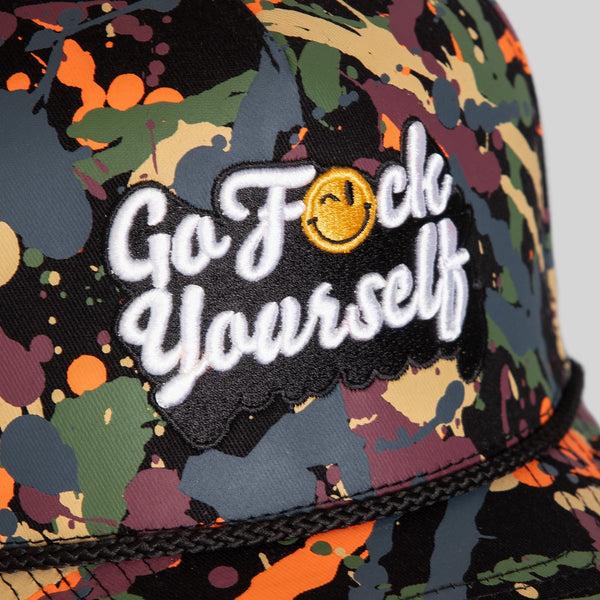 Forever21 GO F*CK YOURSELF BLACK SPLATTER TWILL TRUCKER Black