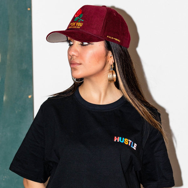 Forever21 HAVE A NICE DAY BORDEAUX CORDUROY TRUCKER HAT Maroon