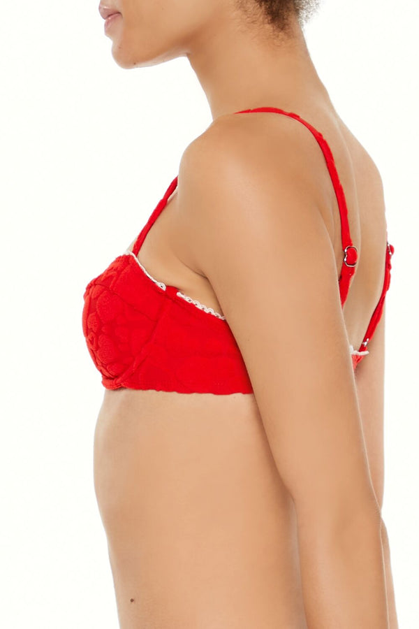 Forever21 Heart Terry Underwire Bikini Top HIGH RISK RED/WHITE