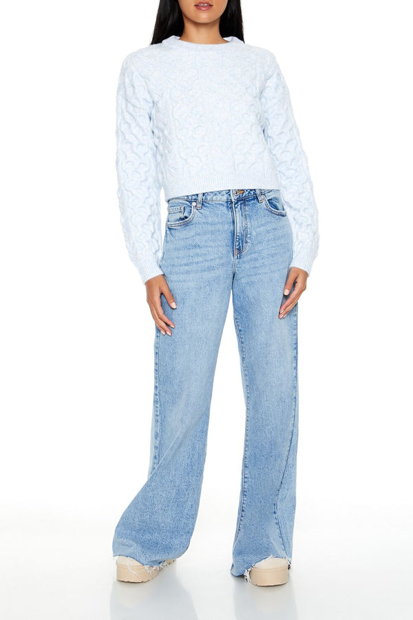 Forever21 Honeycomb Knit Cropped Sweater LIGHT BLUE