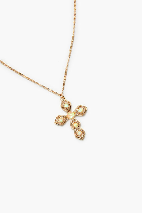 Forever21 Iridescent Cross Pendant Necklace GOLD/MULTI