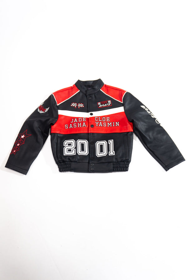 Forever21 Kids Faux Leather Bratz Moto Bomber Jacket BLACK/MULTI