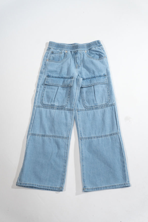 Forever21 Kids Wide-Leg Utility Denim Pants LIGHT DENIM