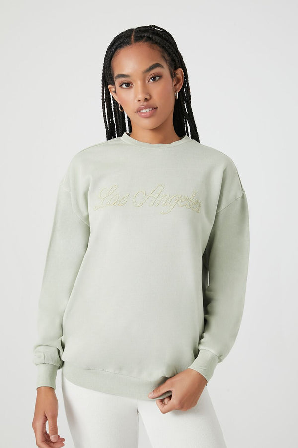 Forever21 Lace Los Angeles Drop-Sleeve Pullover SAGE/MULTI