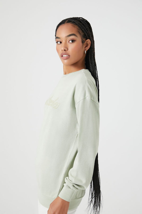 Forever21 Lace Los Angeles Drop-Sleeve Pullover SAGE/MULTI