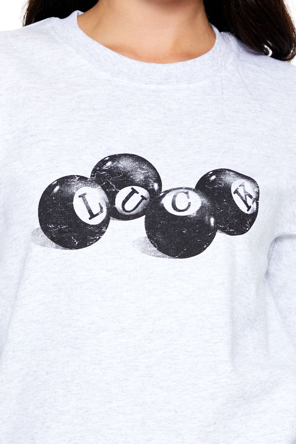 Forever21 Luck Billiard Ball Graphic Pullover HEATHER GREY/MULTI