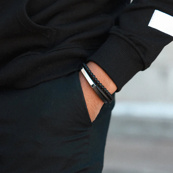 Forever21 Men's Genuine Leather Anaheim Bracelet Black