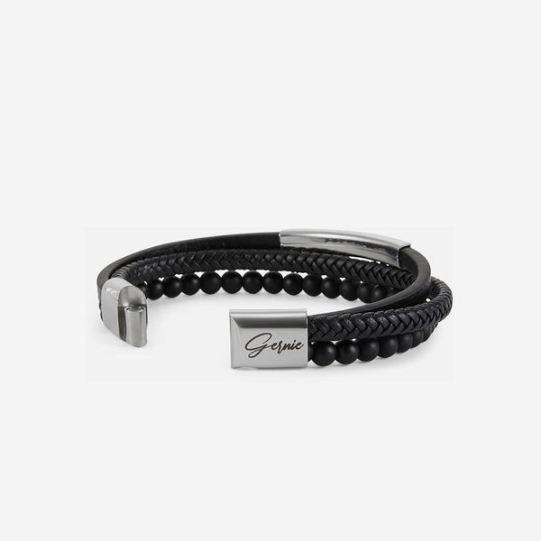 Forever21 Men's Genuine Leather Anaheim Bracelet Black
