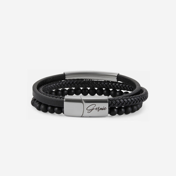 Forever21 Men's Genuine Leather Anaheim Bracelet Black