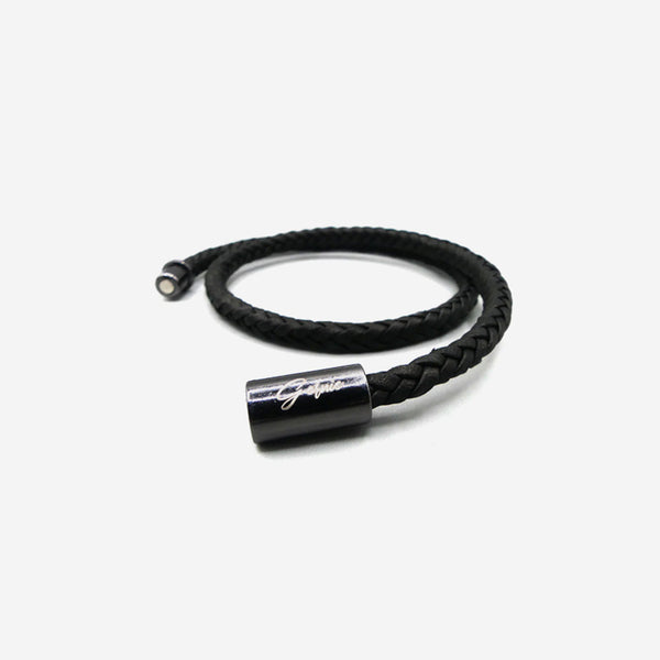 Forever21 Men's Pomona Braided Premium Leather Wrap Bracelet Black