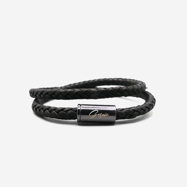Forever21 Men's Pomona Braided Premium Leather Wrap Bracelet Black