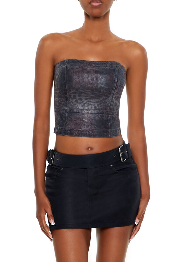 Forever21 Metallic Leopard Denim Tube Top BLACK/MULTI