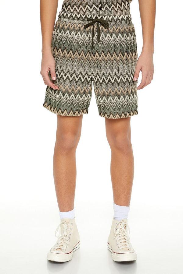 Forever21 Multi Zigzag Drawstring Shorts OLIVE/MULTI