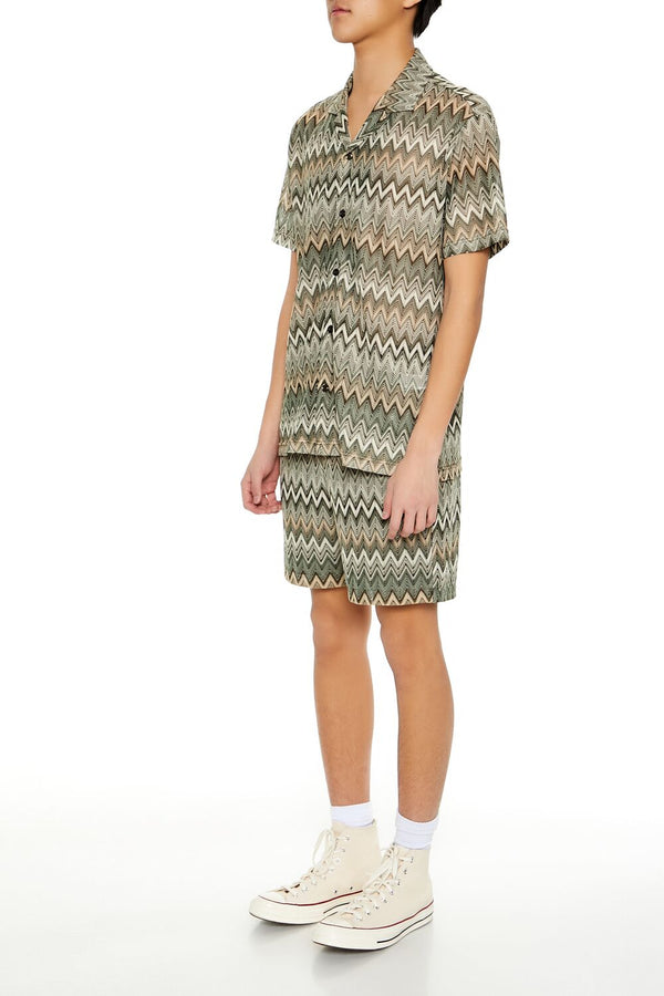 Forever21 Multi Zigzag Drawstring Shorts OLIVE/MULTI