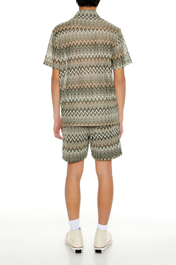 Forever21 Multi Zigzag Drawstring Shorts OLIVE/MULTI