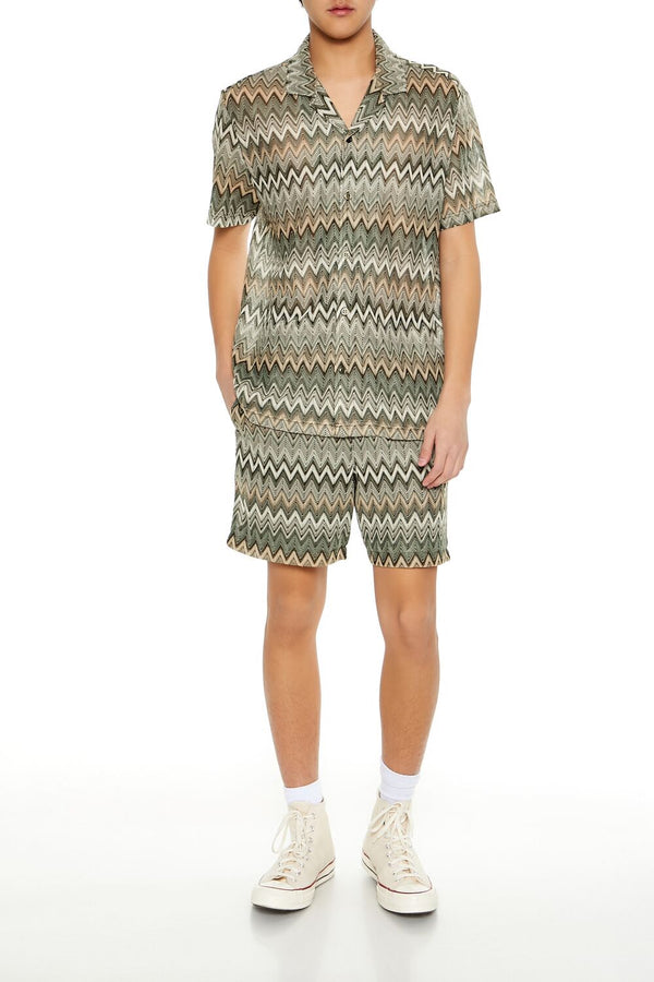 Forever21 Multi Zigzag Drawstring Shorts OLIVE/MULTI