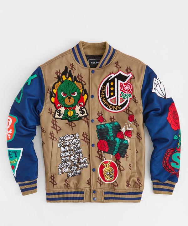 Forever21 Paper Chaser Chenille Patched Varsity Jacket - Khaki KHAKI