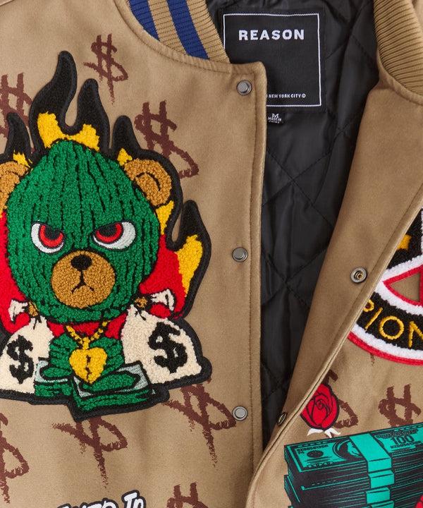 Forever21 Paper Chaser Chenille Patched Varsity Jacket - Khaki KHAKI