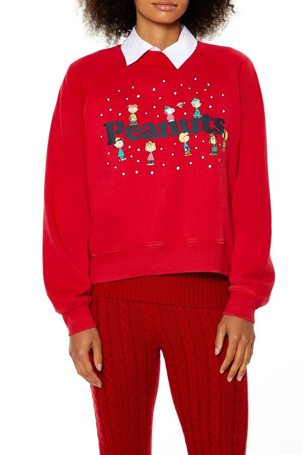 Forever21 Peanuts Graphic Fleece Pullover RED/MULTI