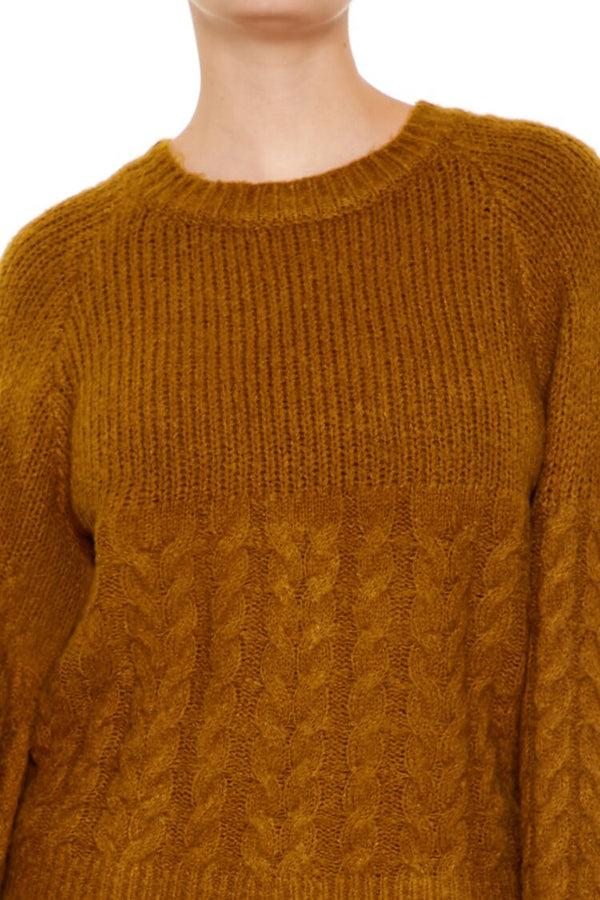 Forever21 Peasant-Sleeve Cable Knit Sweater ROOT BEER