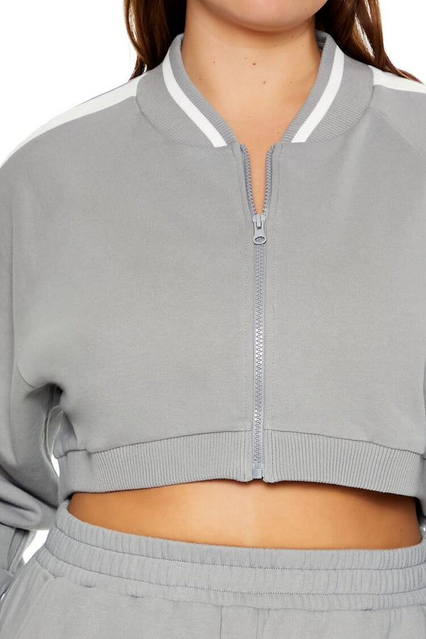 Forever21 Plus Size Active Striped Jacket HARBOR GREY/WHITE