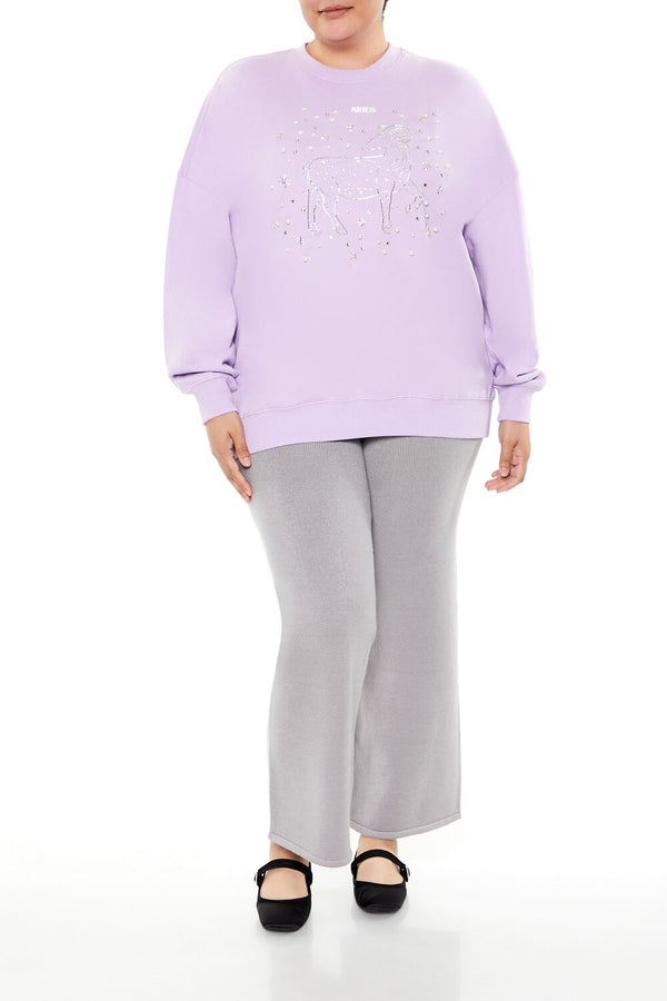 Forever21 Plus Size Beaded Aries Pullover LAVENDER/MULTI