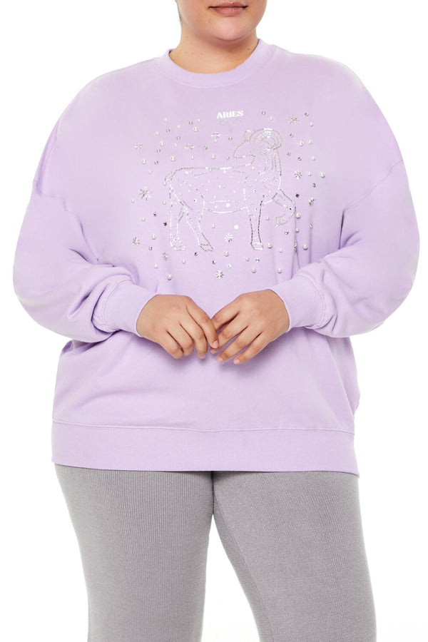 Forever21 Plus Size Beaded Aries Pullover LAVENDER/MULTI