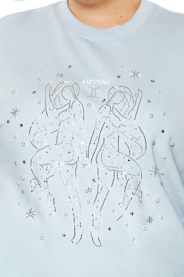Forever21 Plus Size Beaded Gemini Pullover LIGHT BLUE/MULTI