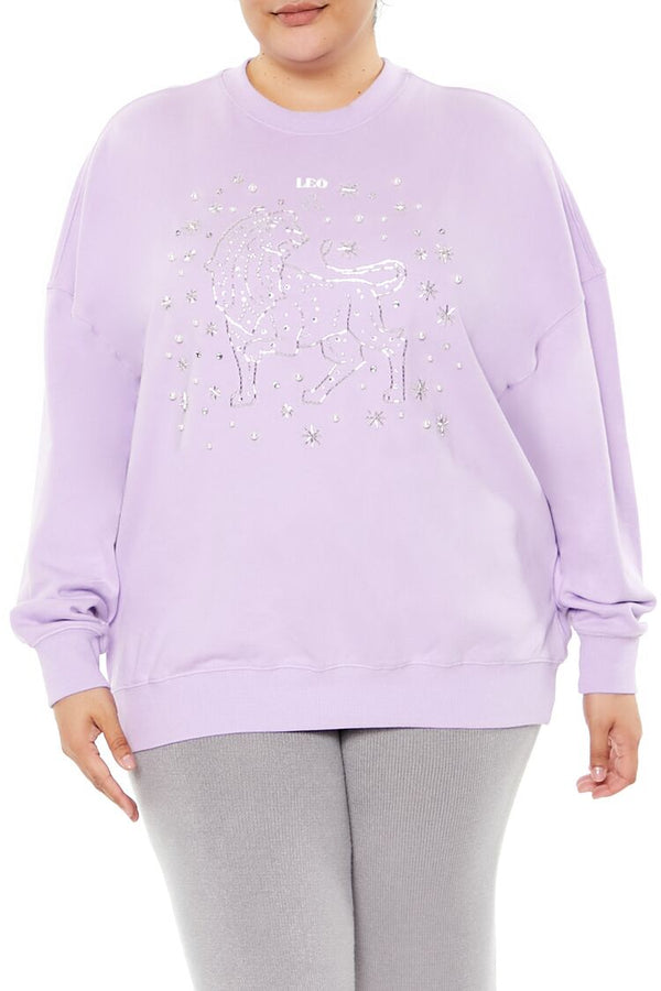 Forever21 Plus Size Beaded Leo Pullover LAVENDER/MULTI