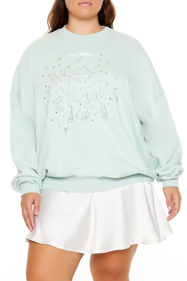Forever21 Plus Size Beaded Sagittarius Pullover SEAFOAM/MULTI