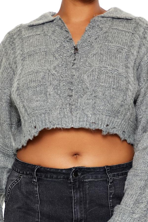 Forever21 Plus Size Cable Knit Cropped Sweater DARK GREY