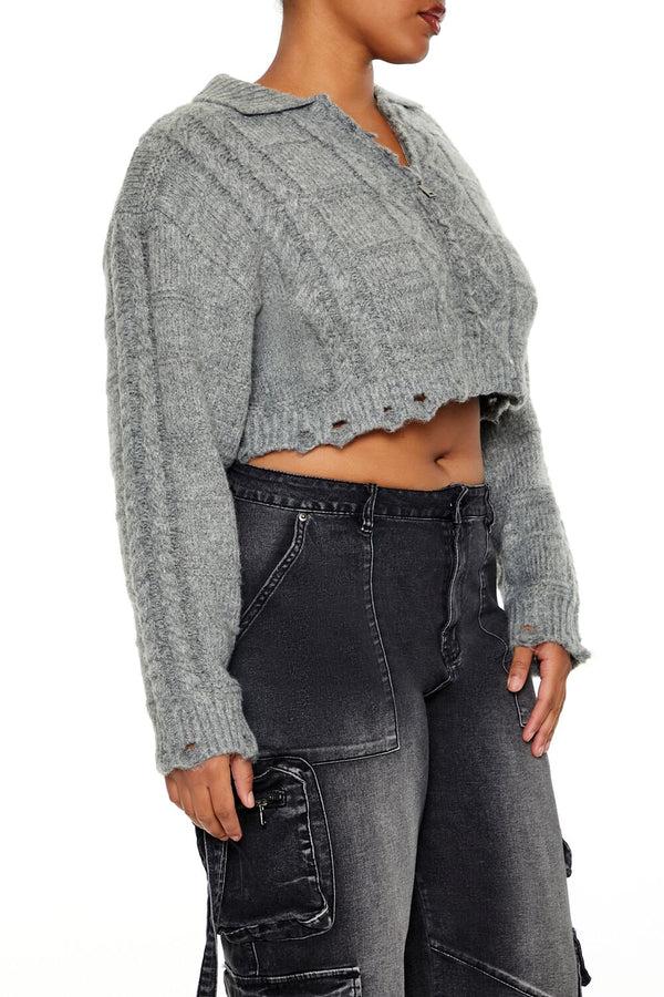 Forever21 Plus Size Cable Knit Cropped Sweater DARK GREY