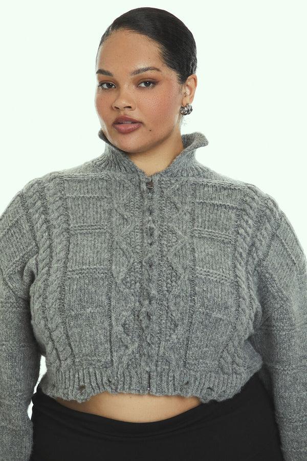 Forever21 Plus Size Cable Knit Cropped Sweater DARK GREY