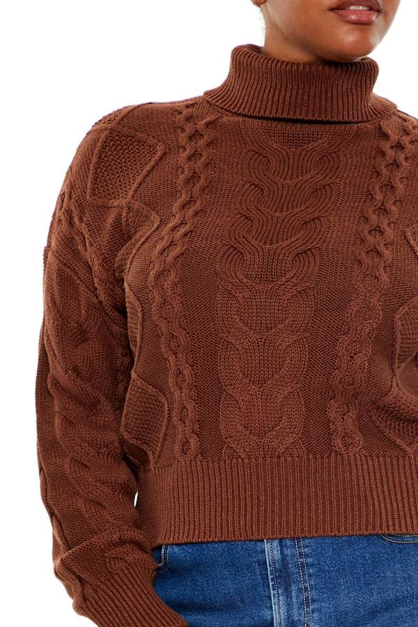 Forever21 Plus Size Cable Knit Turtleneck Sweater BROWN