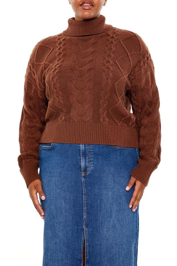 Forever21 Plus Size Cable Knit Turtleneck Sweater BROWN